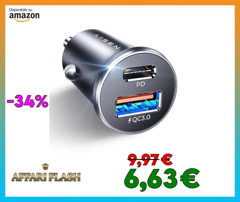 LISEN Caricatore Auto USB C [54W Doppia Porta QC3.0] Caricatore Auto Accendisigari, Carica Batteria iPhone Rapido, Presa Accendisigari 12V per iPhone 16/15/14/13 Galaxy S25 S24
