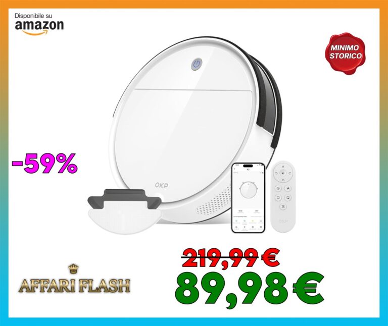 OKP K5B Robot Aspirapolvere e Mocio Ultra Sottile 7.7 cm, 2500Pa, Wi