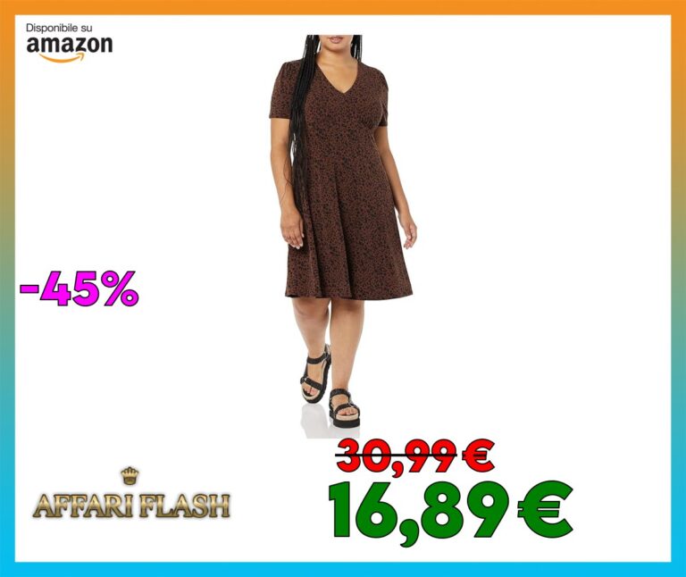 Amazon Essentials Abito Aderente Svasato con Scollo A v A Maniche Corte Donna