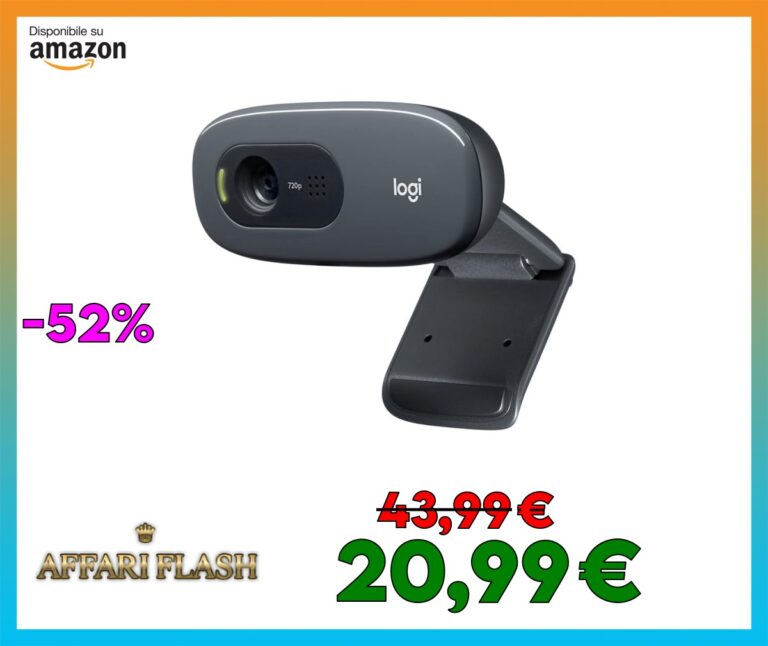 Logitech C270 Webcam HD, 720p/30fps, Videochiamate HD Widescreen, Correzione Automatica