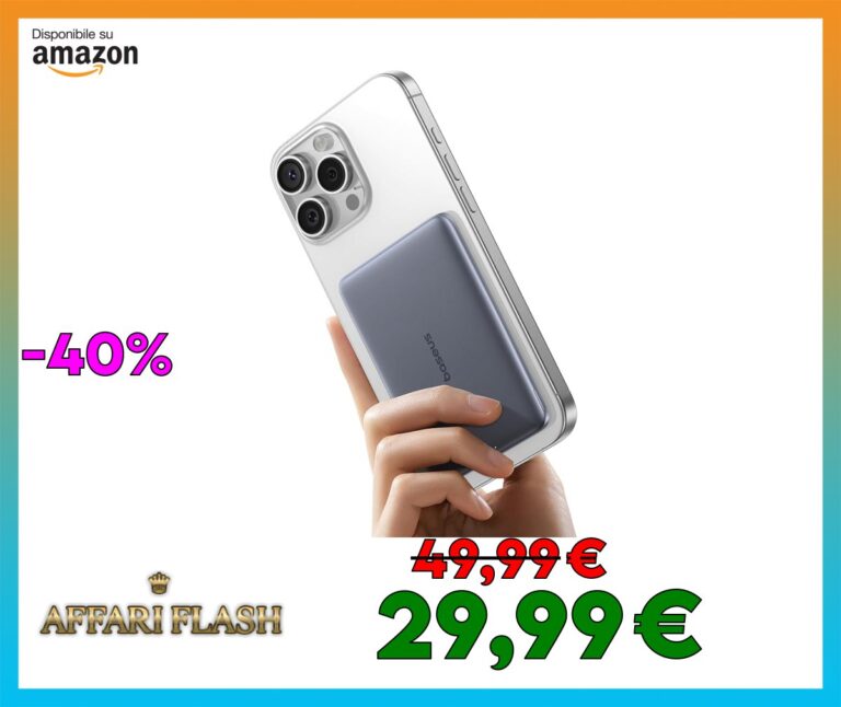 Baseus Picogo AM41 Power Bank, Ultra Slim 5000mAh Magsafe Powerbank, Ricarica Rapida PD 20W, Portatile, Mini Magnetico Batteria Esterna Wireless con cavo USB C per iPhone 16/15/14/13/12, Grigio Spazio