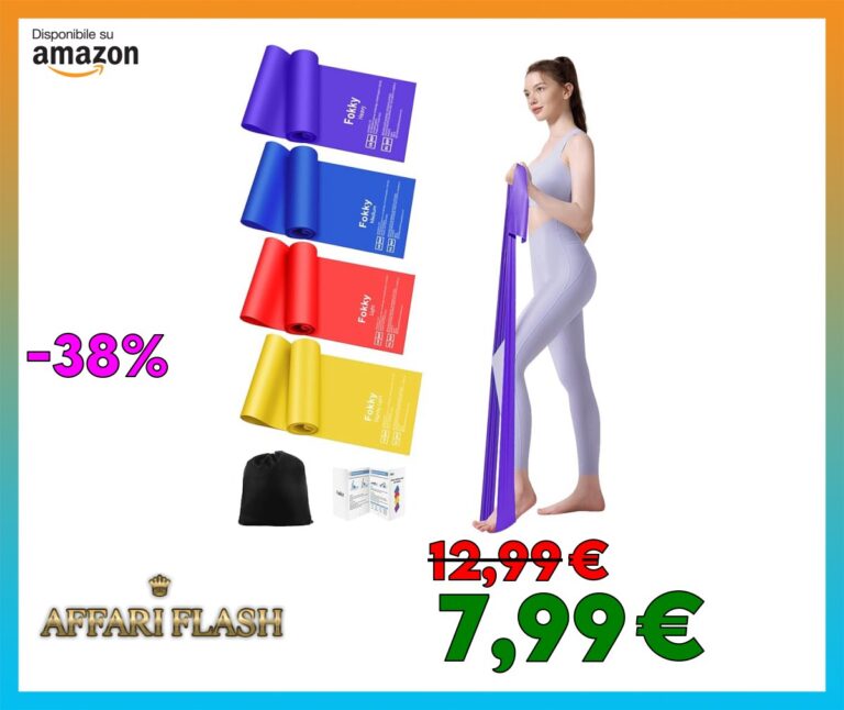 ️ Fokky Elastici Fitness [Set di 4], 1.5M/1.8M Elastico Fitness con 4 Livelli di Resistenza, Elastici Palestra con Borsa per il Trasporto, Bande Elastiche Fitness per Pilates Yoga Fitness Crossfit