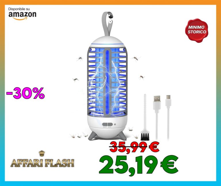 Lampada Antizanzara, 2 in 1 Lampada Elettrica Anti Insetti 2500mAh Ricaricabile USB Trappola per Mosca Insetti 360 ° UV Elettrico Anti Zanzara Luce Notturna per Cucina Interna ed Esterna, Campeggio