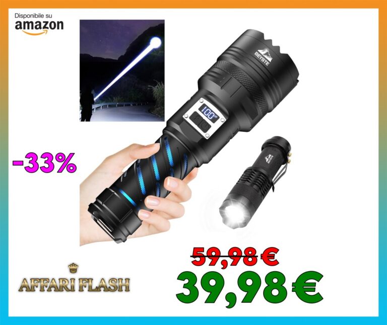 BEYSTE Torcia Led Potente Professionale, Torcia Led Ricaricabile 600000 Lumen, Torce Led Alta Potenza Pila Ricaricabile, Torcia Tattica, Torcia Militare Professionale, 2 Interruttori XHQ100.2 Torcia