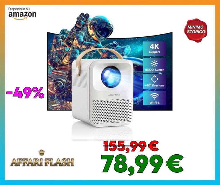 Proiettore Portatile 4K Supporta, 15000 Lumens Proiettore WiFi6 Bluetooth 5.2, WOLFANG Mini Proiettore Home Cinema per Home Cinema/Outdoor/TV Stick/PS5/HDMI/USB, con 4P&4D Correzione, Zoom