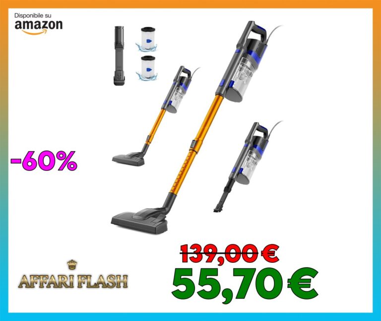 VACTechPro 32KPa/680W/6M Aspirapolvere con Filo, Aspirapolvere con 800ML Pattumiera, Scopa Elettrica con Filo con Design a Doppia Maniglia, Scopa Elettrica con Filo Potente per Pavimenti Duri, Oro