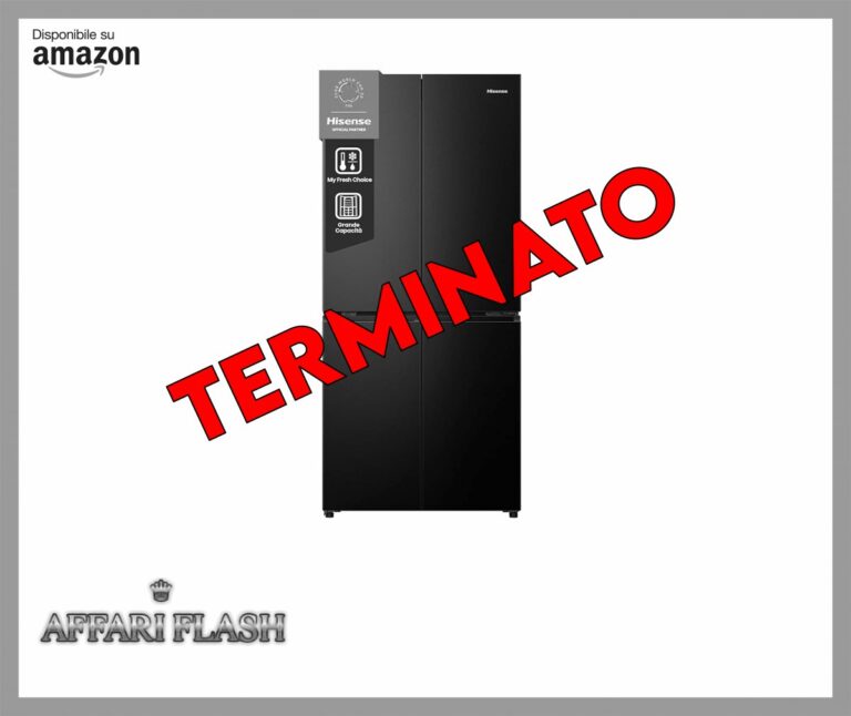 Hisense RQ5P470SAFE, Frigorifero Americano Quattro Porte, Classe E, Black Inox, Total No Frost, WiFi, Metal cooling, Zona convertibile, 483 litri, Controllo elettronico touch