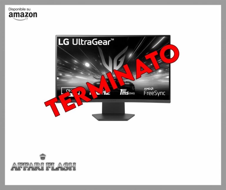 LG UltraGear 27GS60QC Monitor Gaming 27″ Curvo QHD (2560×1440), 180Hz, 1ms, AMD FreeSync Premium, HDR 10, HDMI 2.0, DisplayPort 1.4, AUX, Flicker Safe, Nero