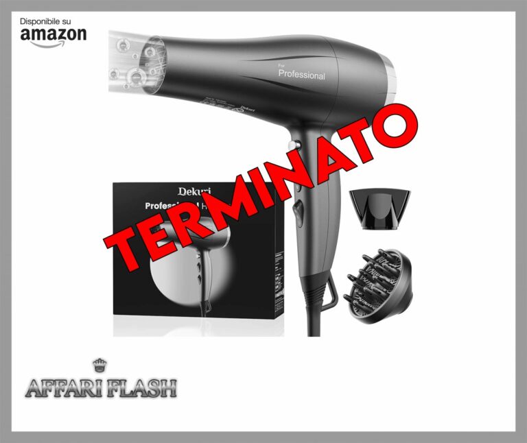 Dekuri Asciugacapelli agli Ioni di Litio, Asciugacapelli Professionale ad Asciugatura Rapida, 2 Velocità e 3 Impostazioni di Calore, Aria Fredda, Grigio