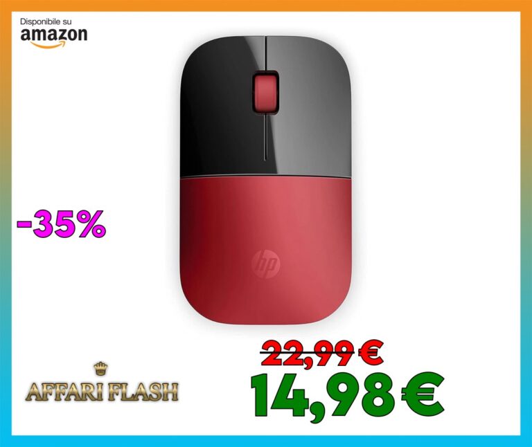 HP Z3700 Mouse Wireless, Sensore Preciso, Tecnologia LED Blue, 1200 DPI, 3 Pulsanti, Rotella Scorrimento, Ricevitore USB Wireless 2.4 GHz Incluso, Design Pratico e Confortevole, Rosso
