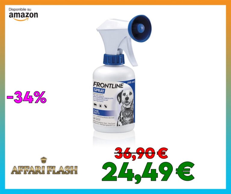 FRONTLINE Spray 250 ml, Antiparassitario per Cani e Gatti e Cuccioli dal Secondo Giorno di Vita, a Lunga Durata, Elimina e Protegge da Zecche, Pulci e Pidocchi