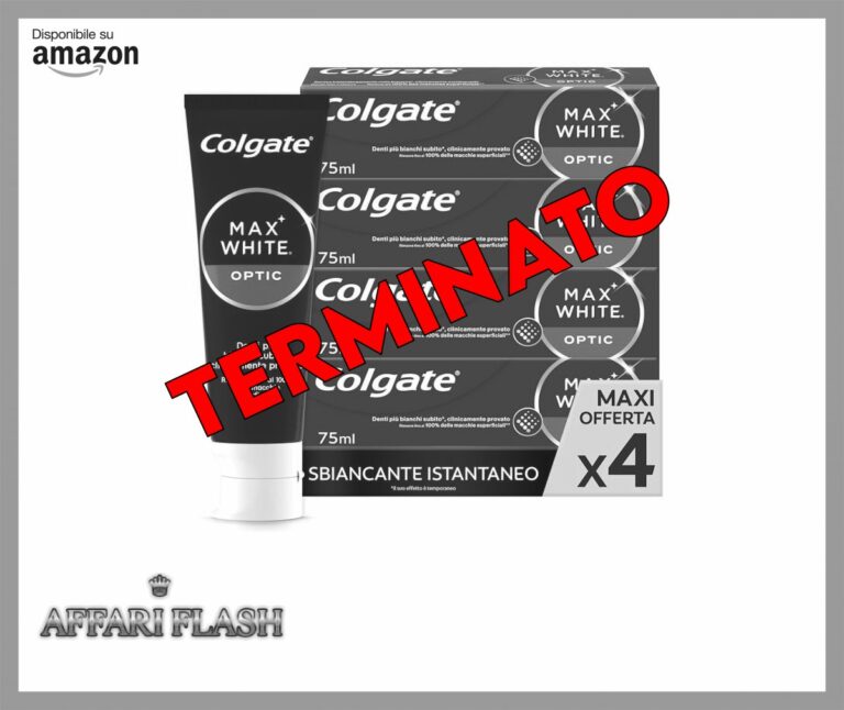 Colgate Dentifricio Sbiancante Max White Optic 4 Confezioni da 75 ml I Clinicamente Provato per Rimuovere Fino al 100% delle Macchie Superficialil I Denti più bianchi I Sbiancamento denti istantaneo