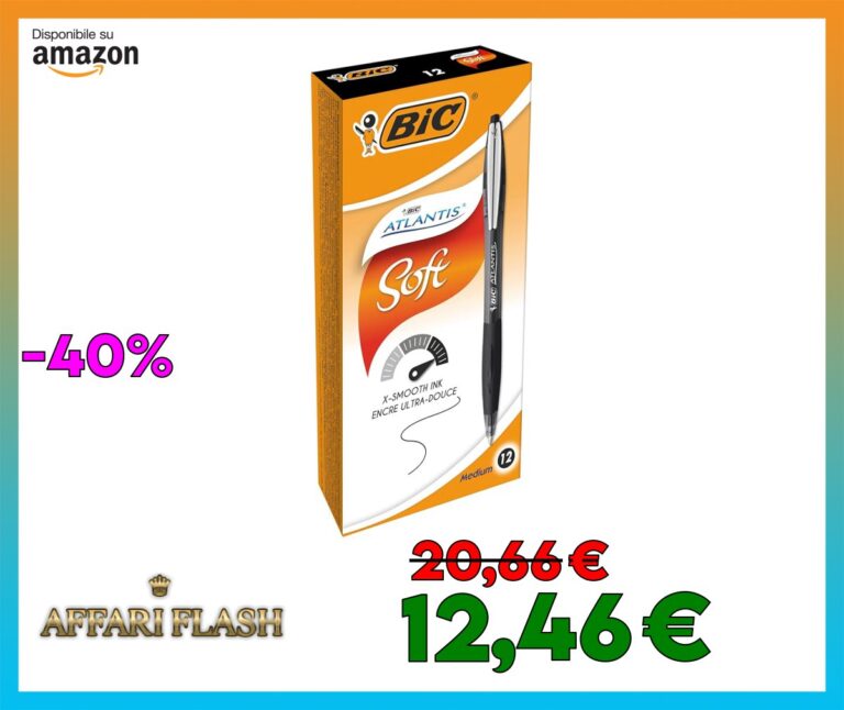 Bic Atlantis Penna a sfera a scatto con impugnatura gommata nera (12 unità)