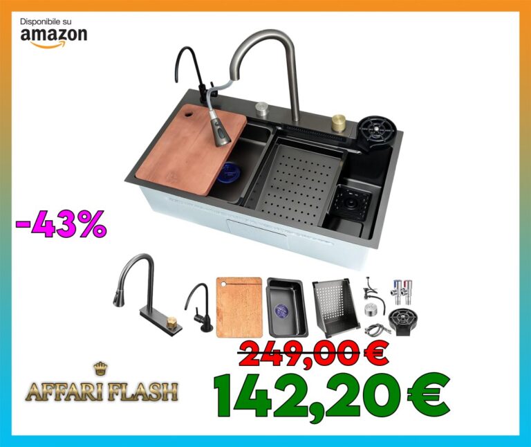 HZKSINNK 80x45cm Lavello da cascata nero, multifunzionale Lavello Cucina 1 Vasca in Acciaio Inox, con Rubinetto Estraibile, sifone e Set di Drenaggio, e vari accessor, lavello domestico set