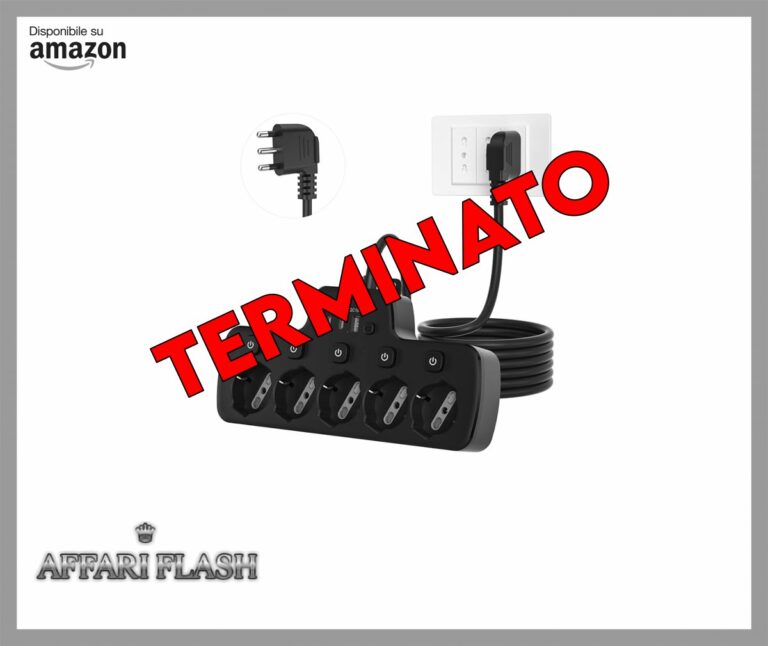 Ciabatta Multipresa con Interruttori Indipendenti,5 Posti Polivalenti Schuko Bipasso 10/16A,Prese Multiple Elettriche Salvaspazio,Presa Elettrica Angolate 45°,Spina Ita Grande 16A,Cavo 1,5 Metri,Nero