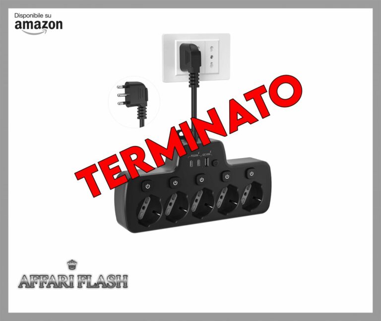 Presa Multipla Salvaspazio,Ciabatta Elettrica Multipresa con Interruttori Indipendenti,Multipresa 5 Posti Polivalenti P40 10/16A Italiana Tedesca Universali Schuko Bipasso,Spina 16A,Cavo Corto,Nero
