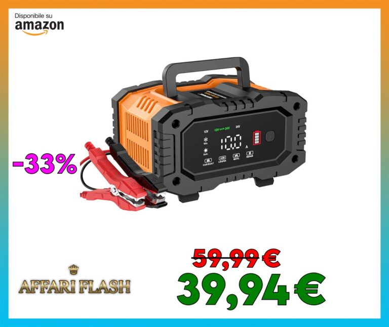 Caricabatterie Intelligente 10A, Caricabatterie per Auto LiFePO4 12V 24V, Mantenitore Automatico della Batteria con Compensazione della Temperatura per Auto Moto Camion, AGM, Gel, Bagnato, SLA