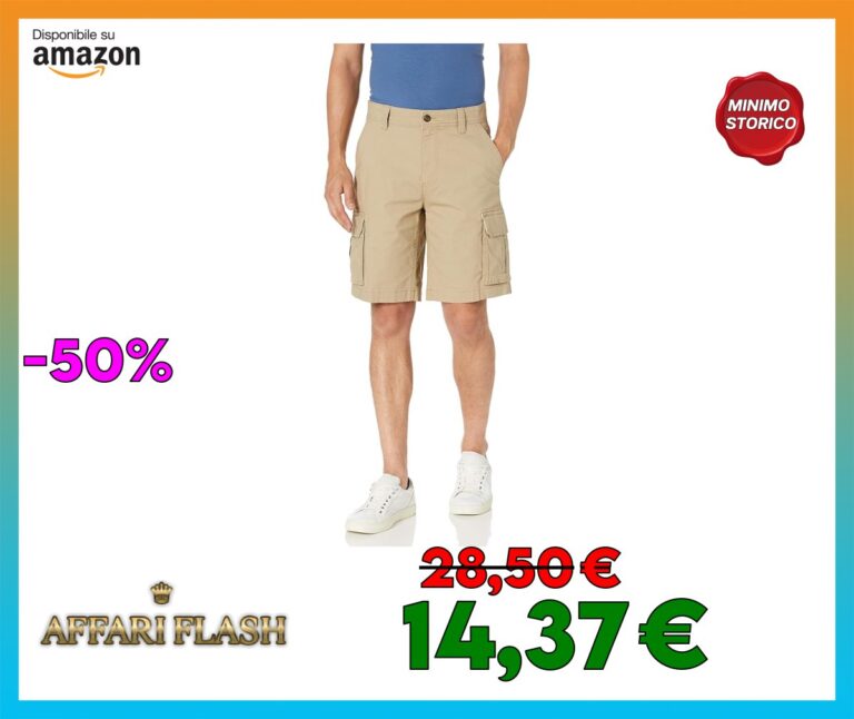 Amazon Essentials Pantaloncini Cargo Leggeri Elasticizzati Antistrappo Interno Gamba 25 cm Uomo