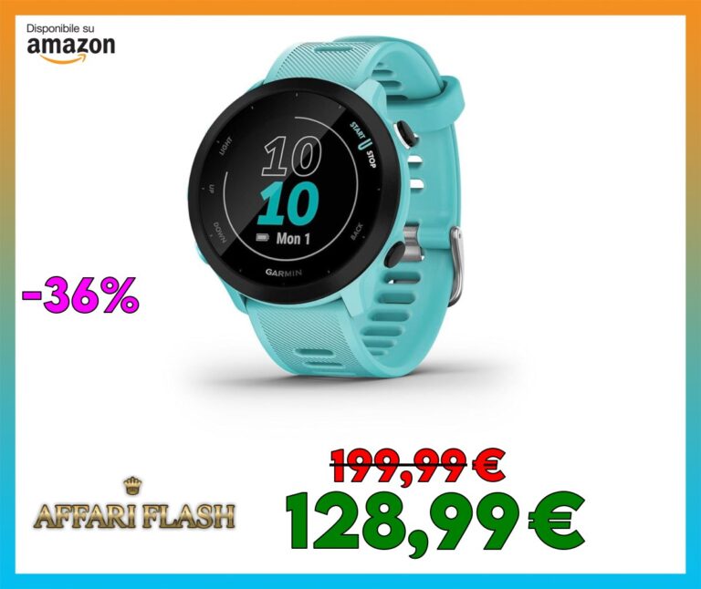 ️ Garmin Forerunner 55 (Aqua), Smartwatch running con GPS, Cardio, Piani di allenamento inclusi, VO2max, Allenamenti personalizzati, Garmin Connect IQ