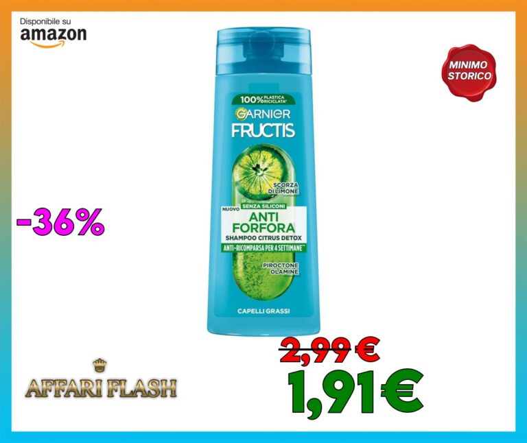 Garnier Fructis Shampoo Antiforfora, Per Capelli Grassi, Azione Purificante, Con Piroctone Olamina, Citrus Detox, 250 ml