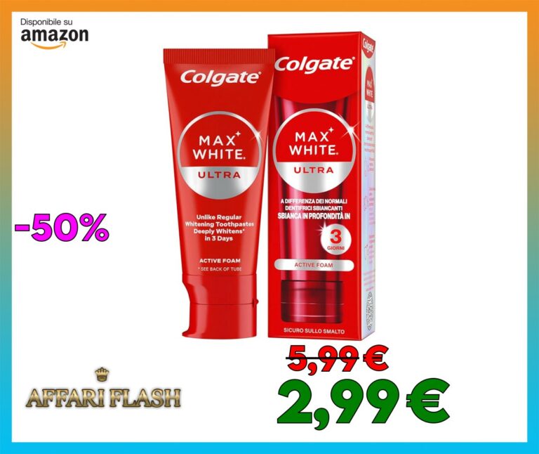 Colgate Dentifricio Sbiancante Max White Ultra Active Foam 50 ml I Denti Più Bianchi in Soli 3 Giorni * I Azione Ossigenata ad Assorbimento Profondo I Clinicamente Testato I Sbiancamento denti