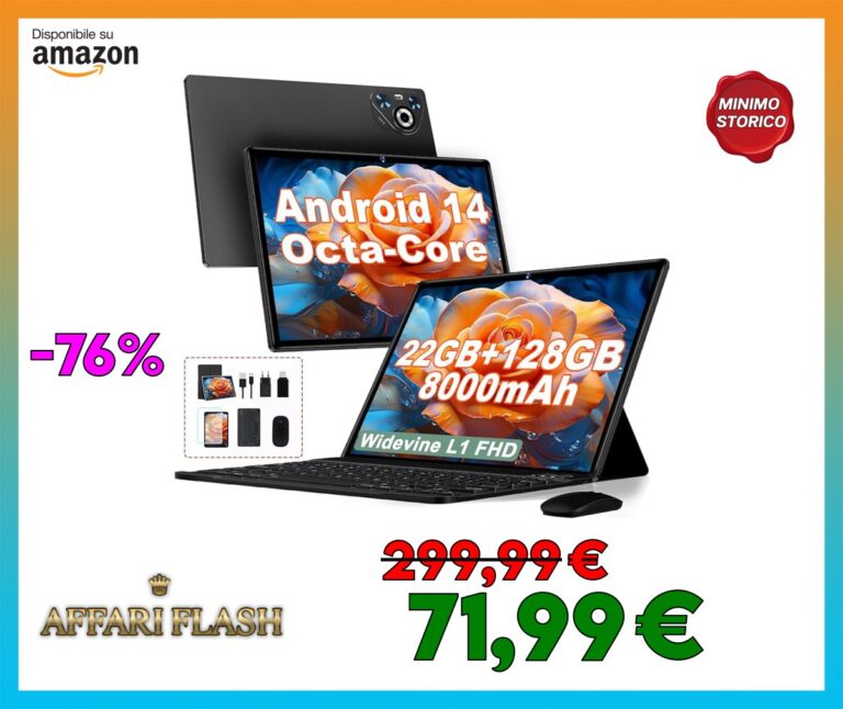 2025 Tablet 10 pollici Android 14, 22GB RAM 128GB ROM/TF 1TB, Processore Octa