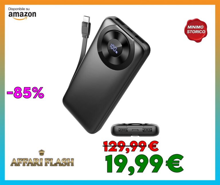 Power Bank, 10000mAh Powerbank 3A Ricarica Rapida USB C Ingressi e Uscite, Potente e Sottile Caricatore Portatile con Cavi Integrati, Caricabatterie Portatile per iPhone Samsung Cellulare Tablet ecc