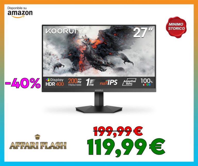 KOORUI G2711P 27 Pollici Gaming Monitor, Full HD 1080p Computer Monitors, Fast IPS, 200Hz, 1ms, HDMI(2.0)*2, Sync Adaptive Tecnologia, VESA (75mm*75mm) Compatibile, Eye Care, Inclinazione Regolabile