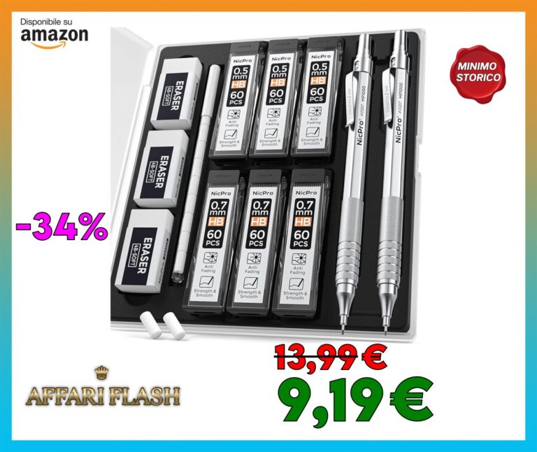 Nicpro 2 Pezzi 0,5 & 0,7mm Metallo Matite Meccaniche Set con Astuccio, Art Matite Portamine con 6 Tubi HB Mine, 2 Gomma, 9 Ricariche Di Gomma, Astuccio Per Artista Disegno Scrittura, Schizzi