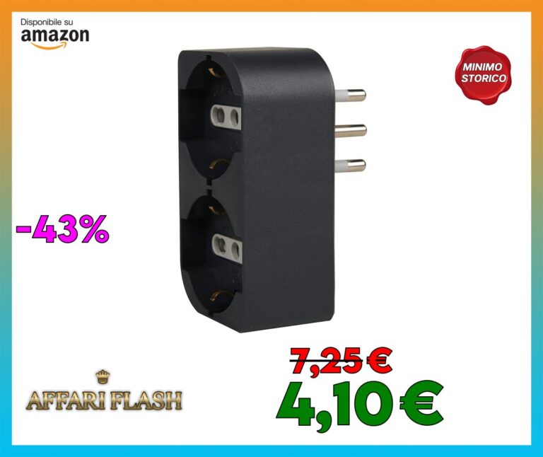 Electraline 71943 Adattatore Doppio, Multipresa due Posti frontali P40 polivalenti (10/16A+Schuko tedesca), Spina fuoriasse 16A grande Italiana, Grigio Scuro