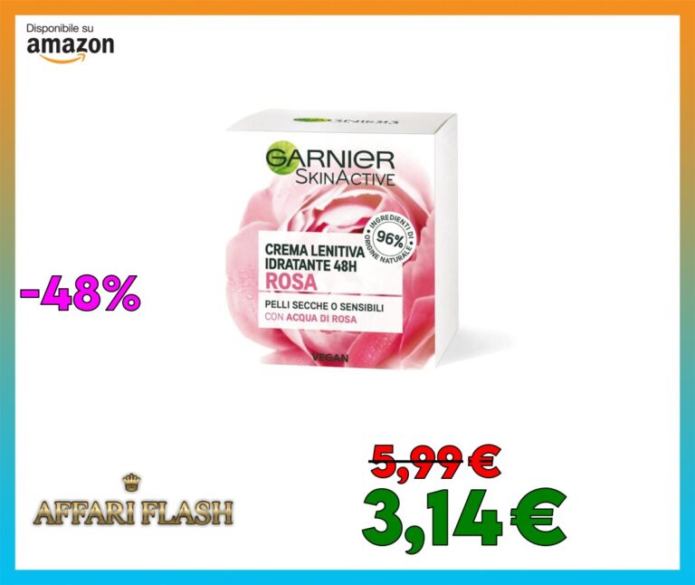Garnier Crema Viso Idratante Lenitiva Skinactive, Ottima per Pelli Secche o Sensibili, Arricchita con Acqua di Rosa, 50ml