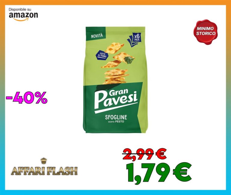 Gran Pavesi Cracker Le Sfogline Gusto Pesto, Cotte al Forno, Snack Salato e Croccante, Senza Olio di Palma, Confezione da 6 Monoporzioni da 30g