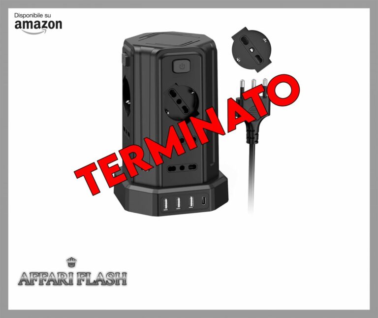 2 Metro Ciabatta Elettrica Multipresa con 12 Prese Universali 10/16A ITA e Schuko e 3 USB A+1 USB C protezione Sovratensione con 4 interruttori indipendenti, Nero