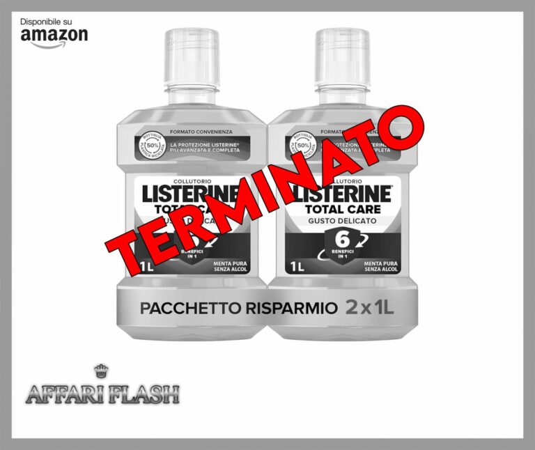 LISTERINE Collutorio Total Care, Collutorio senza alcool al Gusto Delicato di Menta, Collutorio con 6 benefici in 1 per una pulizia accurata e un’igiene orale completa, Confezione da 2 x 1L