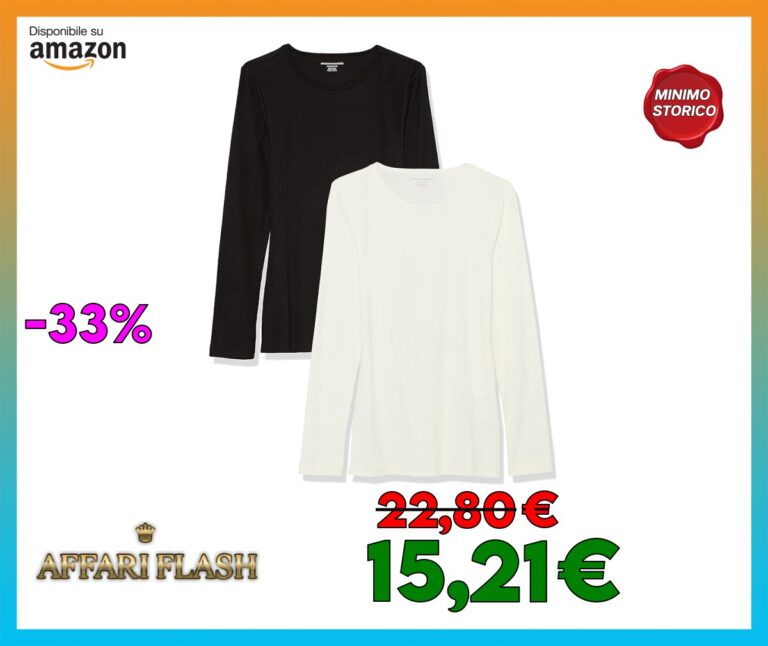 Amazon Essentials Top Girocollo in Maglia a Costine a Maniche Lunghe vestibilità Slim (Disponibile in Taglie Forti) Donna, Pacco da 2