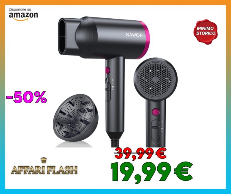 Sawop Phon Capelli Professionale Diffusore per Asciugacapelli Ionico per Capelli Ricci, Asciugacapelli da 1800W con Ugello, Asciugacapelli da Salone con Pulsante Caldo/Freddo per Donna/Uomo