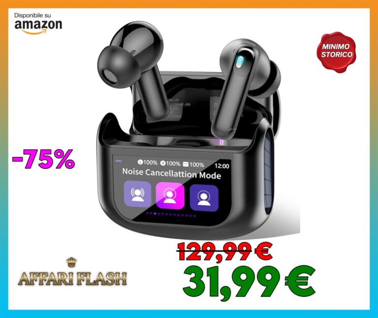 Cuffie Bluetooth, Auricolari Bluetooth 5.4 Stereo HiFi, ANC/ENC Cancellazione Rumore Cuffie Wireless, 48 Ore Cuffiette Touch Screen con Equalizzatore, In Ear Cuffie Senza Fili IP7 Impermeabile, Nero
