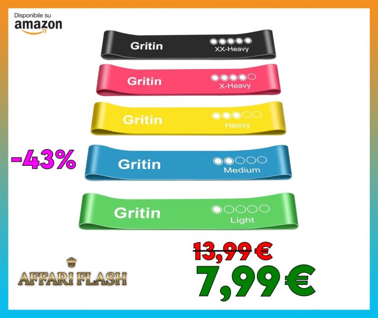 ️ Gritin Elastici Fitness, Set di Fasce Bande Elastiche Fitness con 5 Diversi Livelli di Resistenza con Borse Portaoggetti, Elastici Palestra per Crossfit, Yoga, Pilates