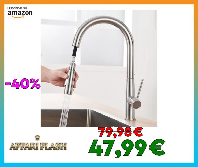 Auralum Rubinetto Lavello Cucina, Miscelatore Cucina con Doccetta Estraibile per Lavelli da Cucina, Rubinetti Cucina in Acciaio Inox con Bocca Alta, Girevole a 360