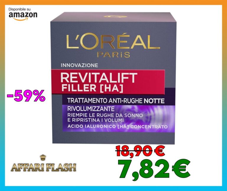 L’Oréal Paris Crema Viso Notte Revitalift Filler, Azione Antirughe Rivolumizzante con Acido Ialuronico Concentrato, 50 ml