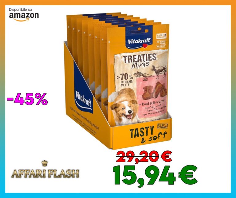 Vitakraft Treaties Minis, leccornie per cani con manzo e carota, con percentuale elevata di carne, ideale come ricompensa e per l’addestramento, in formato convenienza (8x 48g)