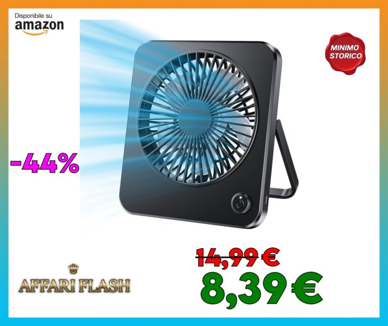 JATEKA Mini ventilatore USB, ventilatore da scrivania molto silenzioso con 3 potenti velocità, ventilatore da tavolo con cavo da 1,2 m per ufficio, camera da letto, soggiorno, campeggio