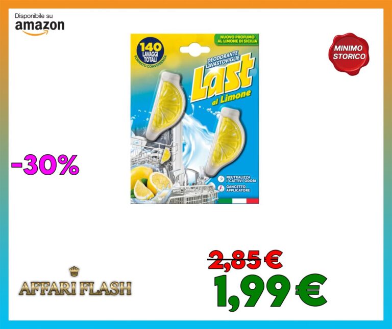 Last al Limone, Deodorante Lavastoviglie al Limone, Neutralizza i Cattivi Odori, Estratti Naturali di Agrumi, 140 Lavaggi in Totale, Due Deodoranti da 6 + 6 ml