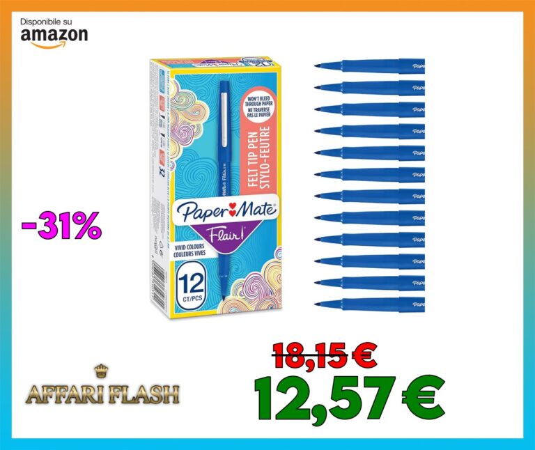 Paper Mate Flair Penna, Punta Media da 1.1 mm, Blu, Scatola da 12