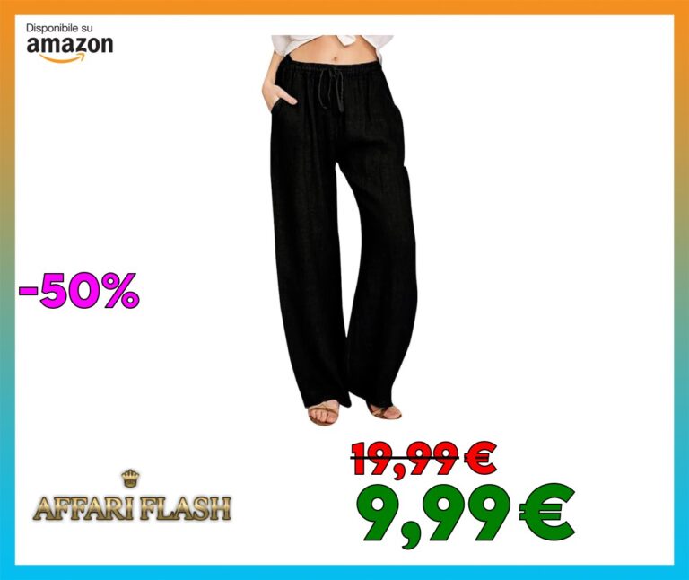 Pantaloni Donna Estivi in Lino e Cotone Larghi Leggeri Vita Alta Pantaloni da Spiaggia Gamba Dritta Casual Elegante Tinta Unita Pants con Tasche,S
