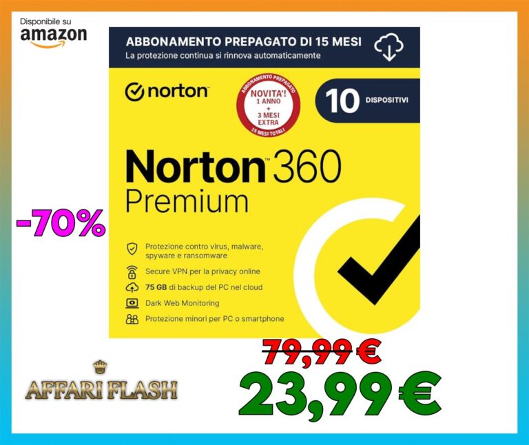 Norton 360 Premium 2025| Antivirus 10 dispositivi|15 mesi rinnovo automatico|Digital Download