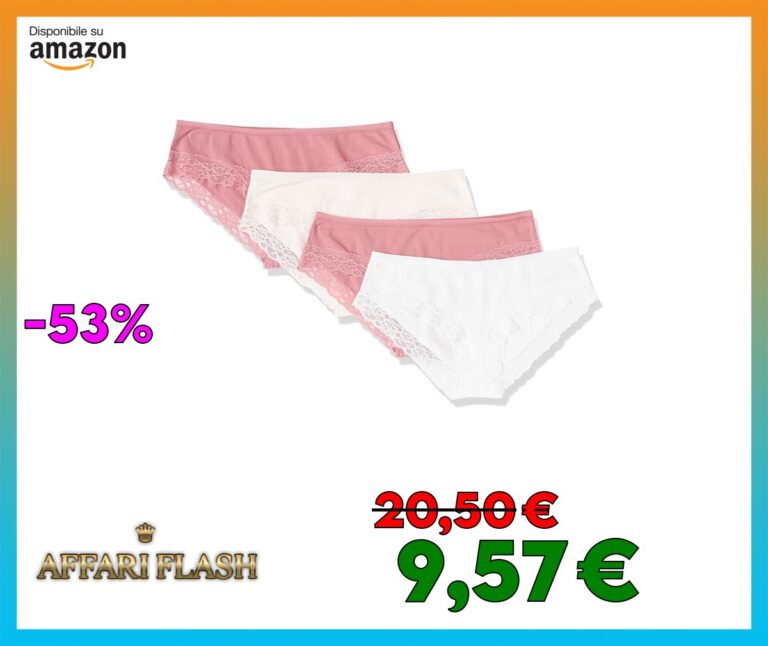 Amazon Essentials Intimo Hipster in Cotone e Pizzo Donna, Pacco da 4