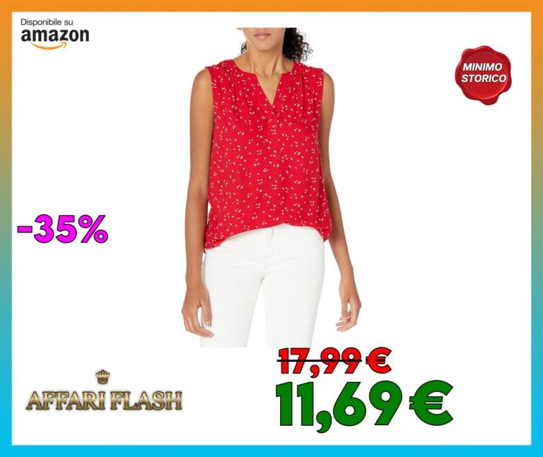 Amazon Essentials Camicia in Tessuto con Scollo a V Senza Maniche Donna