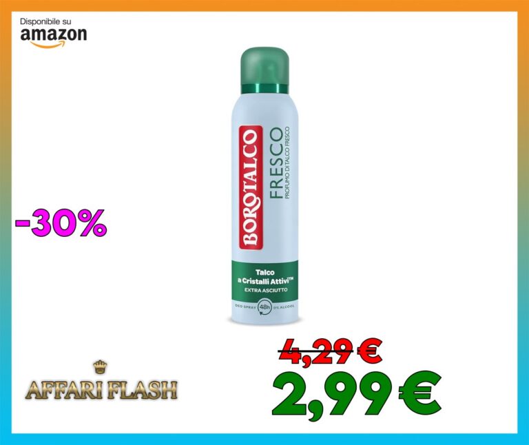 Borotalco, Deodorante Spray Fresco, Formula Senza Alcool e con Talco a Cristalli Attivi, Tripla Protezione Asciutta, Profumo di Talco Fresco, 48h di Efficacia