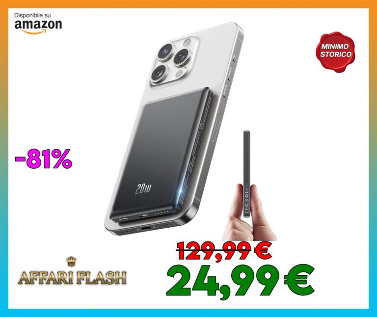 Ultra Slim Power Bank per MagSafe, Wireless PowerBank Magnetico 5000mAh, 20W Ricarica Rapida Caricatore Portatile per iPhone 16/15/14/13/12/Pro/Plus/Max Series, Batteria Portatile Nero 2025